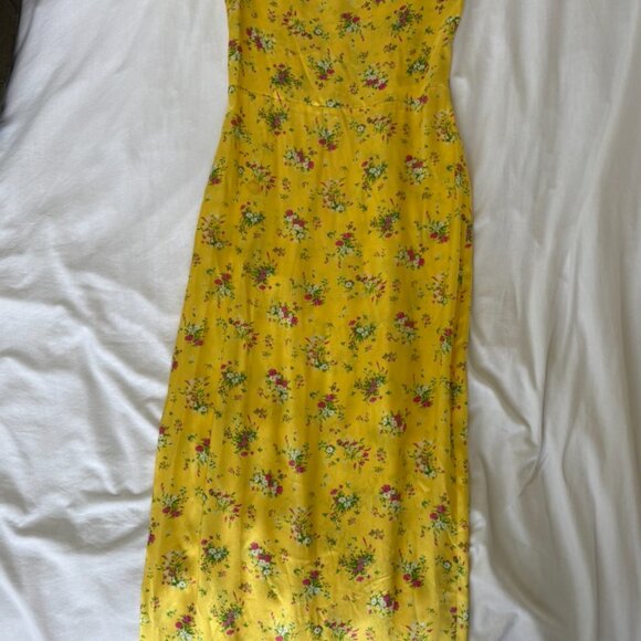 Reformation Frankie Silk Dress - Yellow, Size 0 - Picture 2 of 3